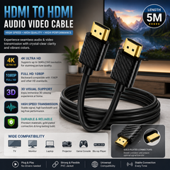 5 Meter 4K HD HDMI Audio Video Cable with Gold-Plated Connectors