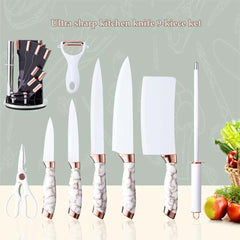 9-Piece White Kitchen Knife Set Ultra-sharp