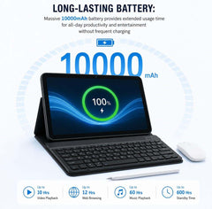 10.1 Inch Android 15 Tablet Bundle with Wireless Keyboard