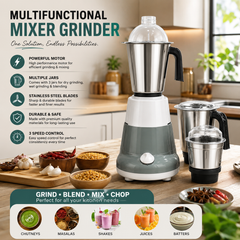 3-in-1 Stainless Steel Mixer Grinder Blender with Heavy Duty Motor