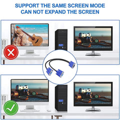 Dual VGA Splitter Cable: 1 Male to 2 Female