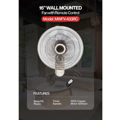 MWFV-433RC 16" Wall Mount Fan