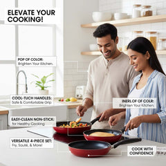OE-017 4-Piece Red Non-Stick Frying Pan Set