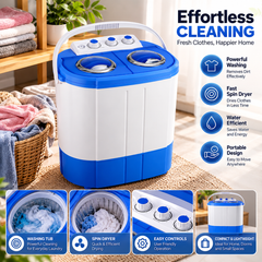 Mini Twin-Tub Washing Machine with 3kg Wash Capacity