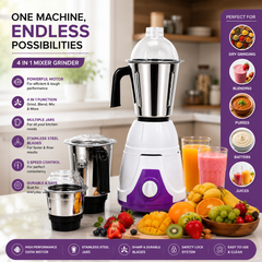 3-in-1 Mixer Grinder with 550W Motor, Three Stainless Steel Jars