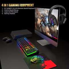 4-in-1 Gaming Combo: Wired Keyboard, Mouse, Headset